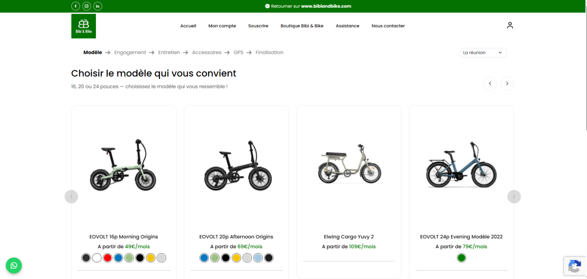 Site de souscription BIBI&BIKE — choix du modèle