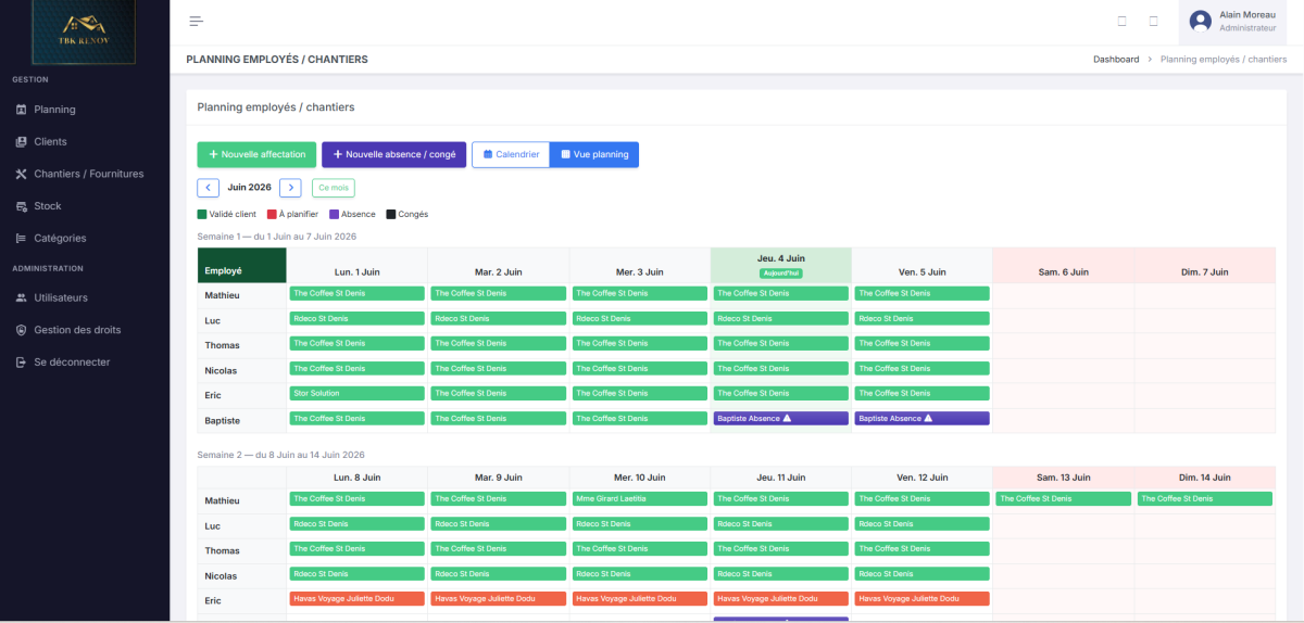 Application de gestion de planning chantier — TBKRenov